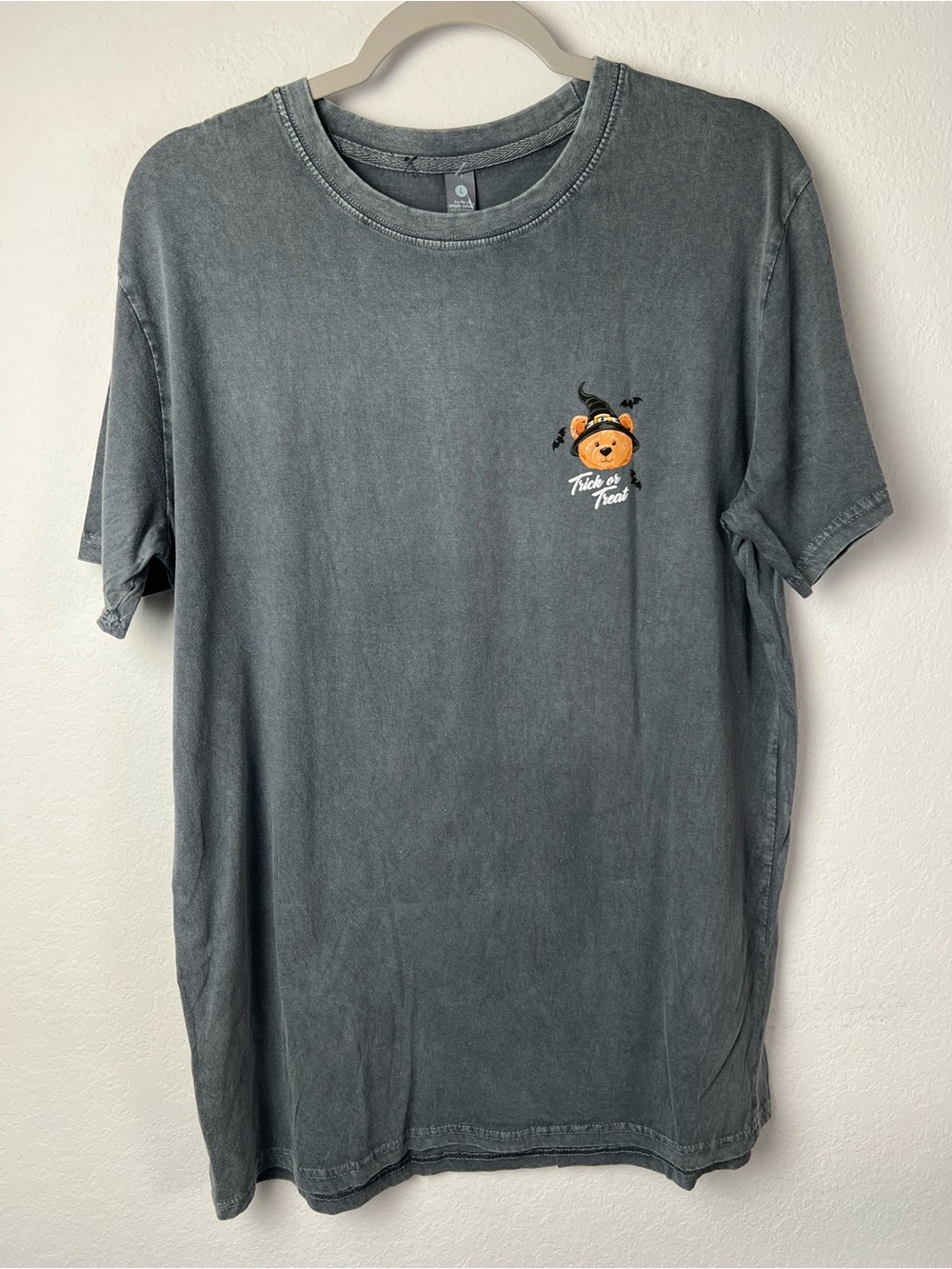 Simply Southern Halloween Teddy Bear Witch Short Sleeve Gray Cotton Tee Shirt